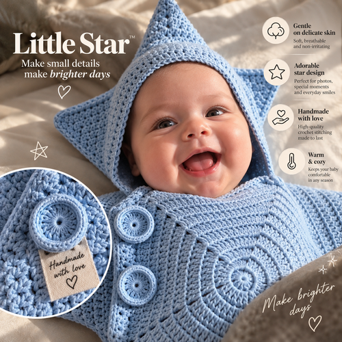 Little Star crochet baby outfit in blue