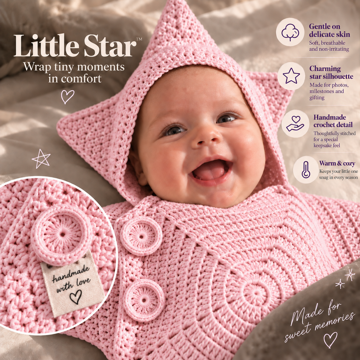 Little Star crochet baby outfit in pink